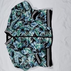 Ava & Viv Silky Satin Tropical Palm Leaf Bomber Jacket Full Zip Up 3X